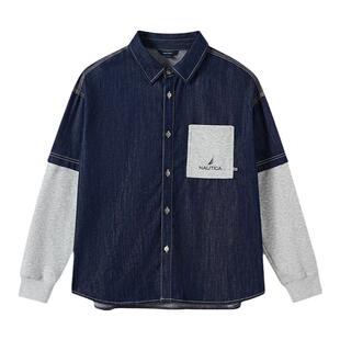 NAUTICA/诺帝卡童装男童女童假两件牛仔衬衫外套春秋儿童美式复古
