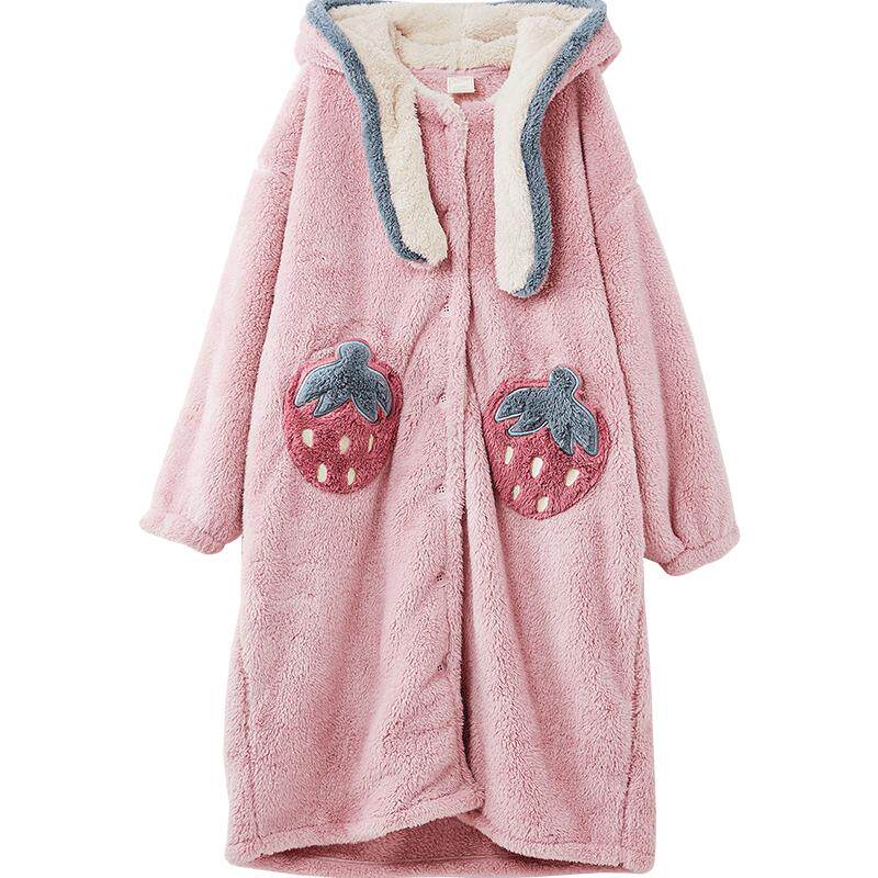 Gukoo/果壳睡袍女甜美草莓睡袍冬新款女士睡衣家居服冬款睡袍D