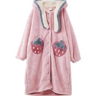 Gukoo/果壳睡袍女甜美草莓睡袍冬新款女士睡衣家居服冬款睡袍D
