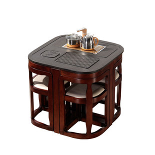 阳台小茶桌 家用茶台桌椅组合 圆形泡茶桌禅意新中式实木功夫茶几