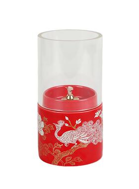 新中式中国红手绘金银陶瓷酥油灯