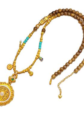 女沙金点钻如意可转动罗盘毛衣链