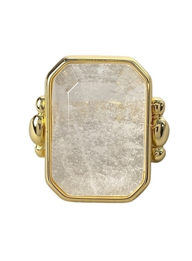 法式复古天然水晶方糖戒指吊坠