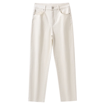 保罗彼得2025年新款女牛仔裤白色气质显瘦直筒百搭长裤BLECN00280