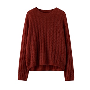 臻丨康宝莱白厂丝山羊绒麻花针织衫女宽松慵懒松弛感短款毛衣上衣