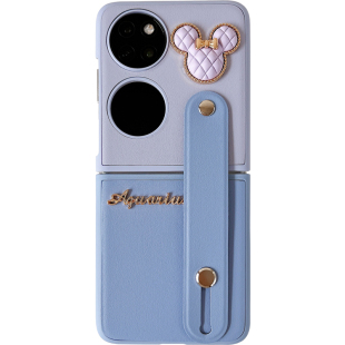 ins风奢华高档立体创意适用华为pocket2手机壳皮纹紫色腕带女新款P50pockets折叠屏保护套推拉式支架防摔硬壳