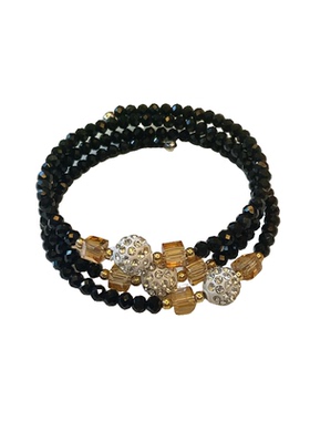 新款黑色水晶蹦迪珠手镯女三圈弹簧力记忆手环时尚手链爆闪首饰品