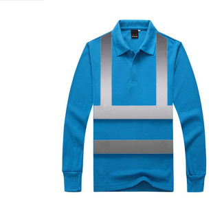 建筑施工新款珠地网眼道路环卫安全服工地服反光现货长袖棉质T恤