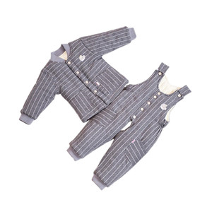 婴儿手工棉衣纯棉花宝宝冬装加厚男女小孩棉袄儿童背带裤套装冬季