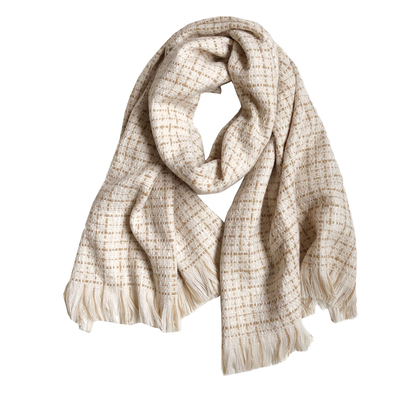 时髦优雅编织风格仿羊绒围巾女冬季韩版百搭纯洁白色长款披肩两用