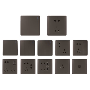 mank曼科灰色面板开关插座一开多控四位双控五孔USB16a空调电脑