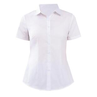 白衬衫女士短袖衬衣春夏职业正装蓝色长袖V领气质酒店工作服上衣