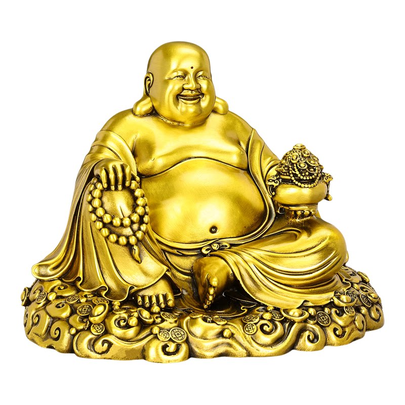 黄铜弥勒佛摆件开心笑佛大肚菩萨招客厅家用供奉佛像财铜像大号