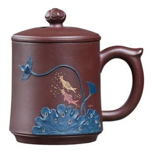 宜兴紫砂茶杯带盖家用办公杯主人杯泥绘个人茶具大容量男女士茶杯