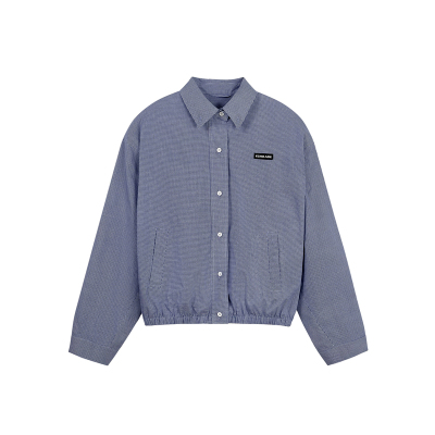 ECHOADE松弛高级感 蓝纹可拆卸垫肩休闲衬衫夹克早春外套女春季