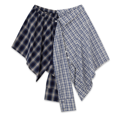 不规则拼接格子半身裙女