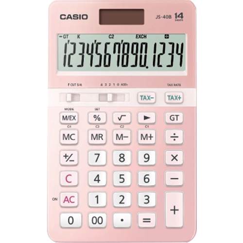 ins日本高颜值CASIO卡西欧JS-40B可爱女性白领时尚商务办公 14位 宽屏 快速静音 礼品计算器粉色