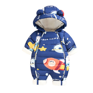 婴儿衣服秋冬季外出抱衣宝宝加绒羽绒棉服新生幼儿连体衣冬装外套