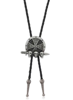 合金皮绳男女复古霸气领带项链长