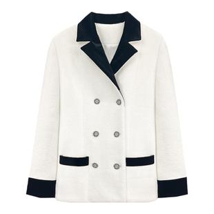 樊樊早安 中古vintage仿貂绒拼皮撞色西装外套冬气质直筒宽松西服