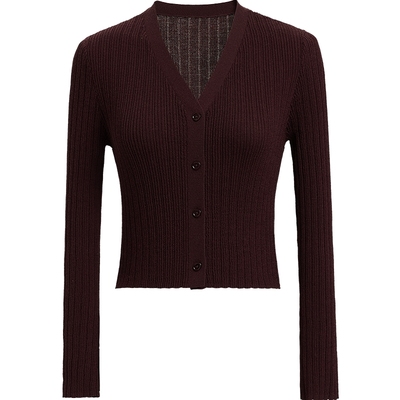 红袖商场同款HOPESHOW2025秋新款女装100%绵羊毛V领短款针织开衫