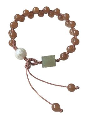 原创国风和田玉编绳且末糖手链女