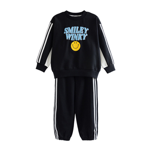 ILOVEJ韩国童装春季女童字母笑脸纯棉男童运动两件套装/JXSSE04