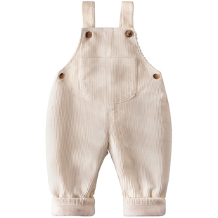 婴儿秋冬背带裤灯芯绒男宝条绒裤子加绒加厚女宝宝吊带裤冬季护肚