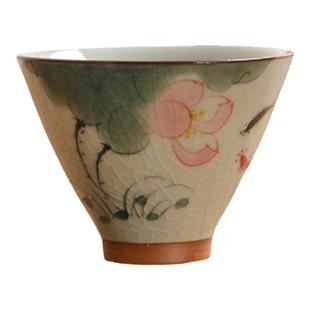 手绘荷花斗笠杯冰裂釉品茗杯家用简约斗笠手工主人杯喝茶小杯子