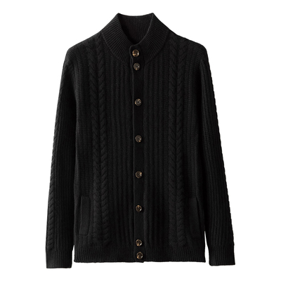 半高领三股加厚开衫男100纯羊绒衫冬季针织羊毛宽松中领毛衣外套