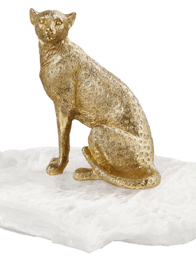 天然黄铜豹小兔动物水晶家居摆件