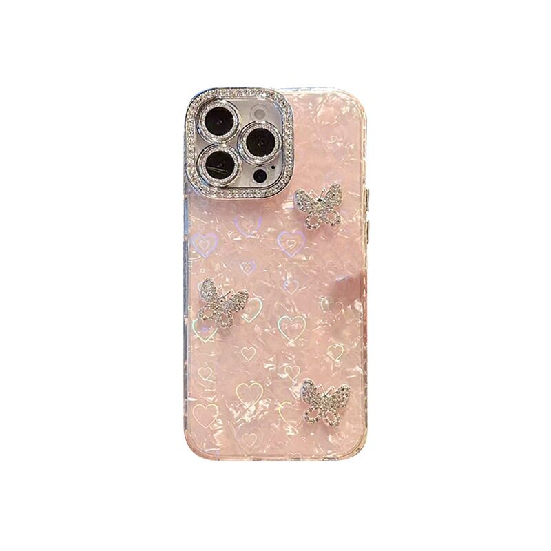 适用iPhone17promax珍珠手链手机壳苹果18pro蝴蝶15plus水钻全包硬壳精孔14保护套女款时尚贝壳纹爱心16pro
