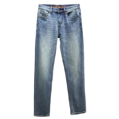 浅蓝色弹力修身牛仔裤男中腰水洗