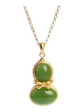 2025年春夏季新品配饰镀古法金葫芦锁骨项链古风项饰仿和田玉吊坠