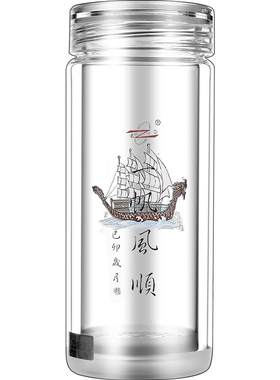 诺亚经典双层水晶玻璃手工泡茶杯