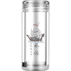 诺亚口杯带盖双层玻璃杯便携防烫男女泡茶杯办公透明加厚水晶杯