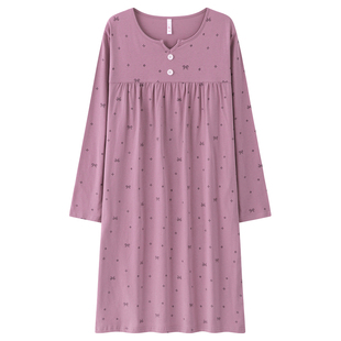 妈妈睡裙女春秋季纯棉长袖中长款2026年可爱夏天睡衣薄款连衣裙子