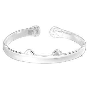 猫爪银手镯女9999纯银实心款足银镯子开口2026新款生日女神节礼物