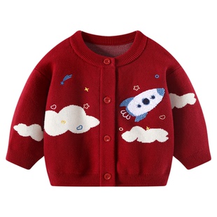 宝宝拜冬年服毛衣套装秋冬婴儿针织衫三件套周岁服男童新年衣服女