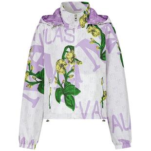 曼德诗时尚印花短外套2026春季新款一衣两穿连帽设计撞色休闲上衣