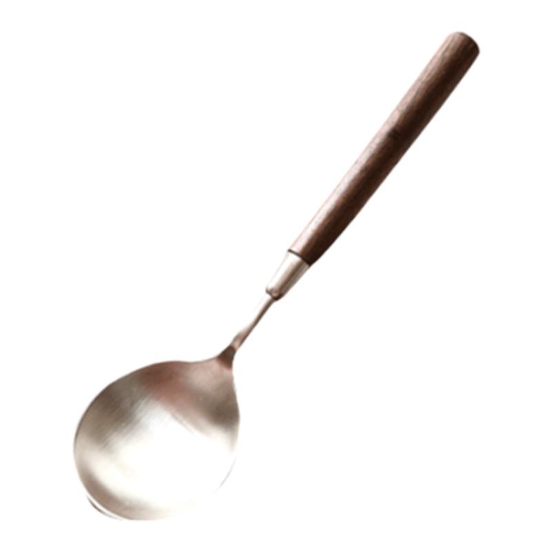 304不锈钢圆勺胡桃木木柄勺西餐勺吃饭勺汤勺汤更实木勺子大勺子