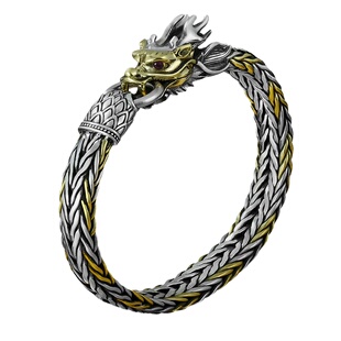 手工龙头编织纯银手链男士霸气个性复古泰银饰品民族风送男友礼物