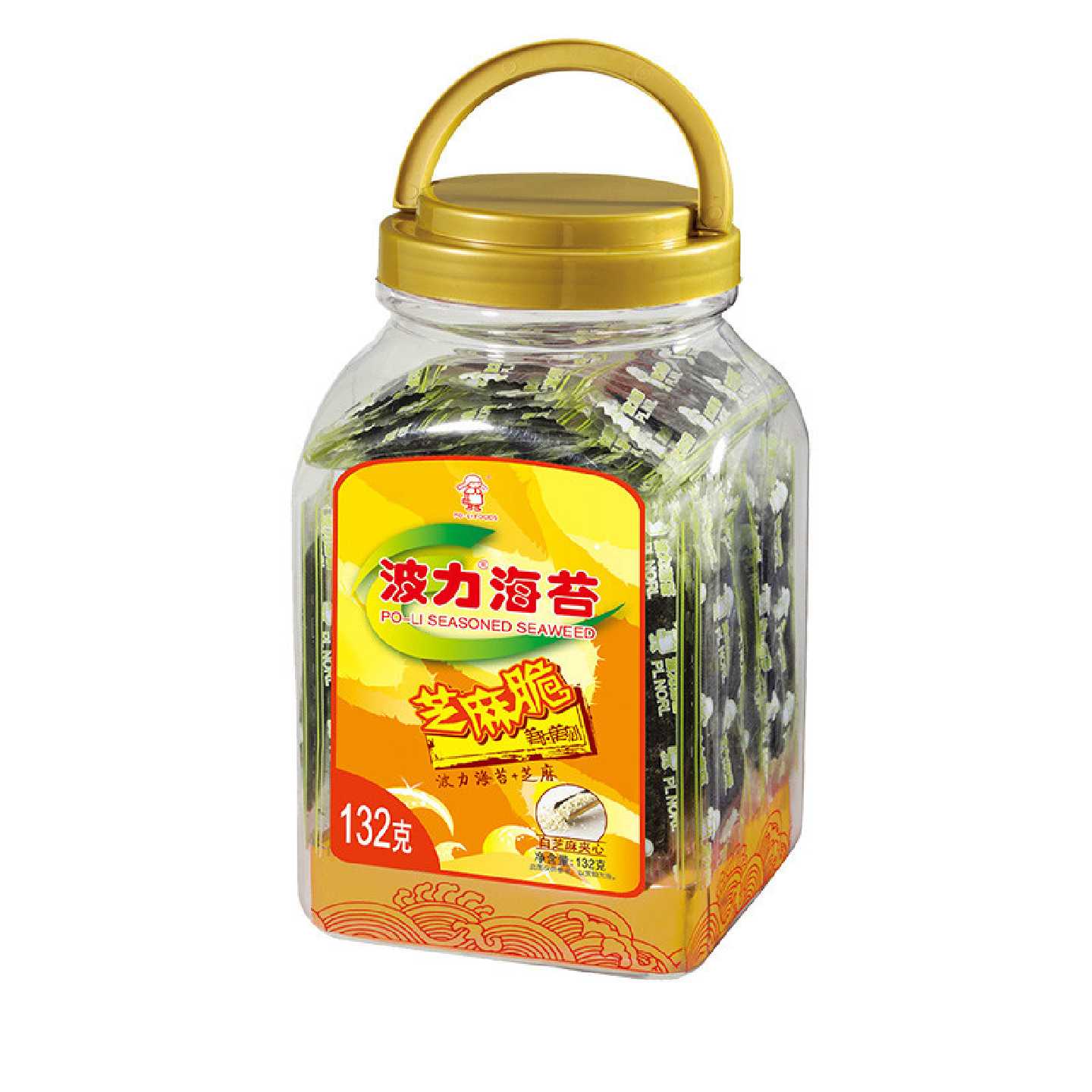 【波力】芝麻海苔夹心脆132g休闲零食海味大罐条斑紫菜海苔片即食