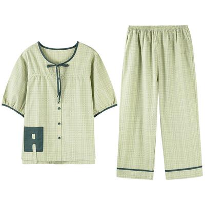 睡衣女夏季纯棉短袖七分裤家居服