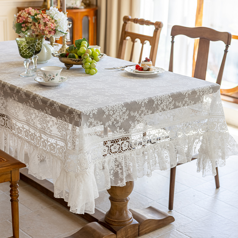 高级感法式复古蕾丝花边桌布圆形长方形餐桌茶几台布轻奢ins盖巾