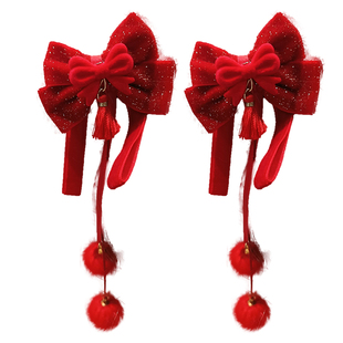 新年红色儿童喜庆发夹蝴蝶结过年发饰古风头饰中国风女童汉服发卡