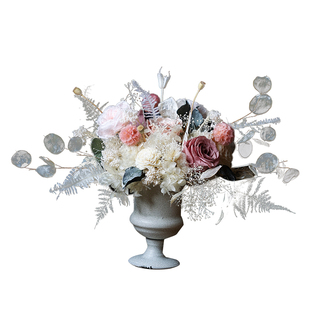 厄瓜多尔永生玫瑰银扇叶真花插花桌花台面装饰婚礼家居装扮复古风