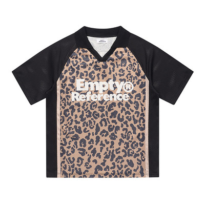 EMPTY REFERENCE复古豹纹印花运动网眼拼接设计宽松翻领短袖POLO