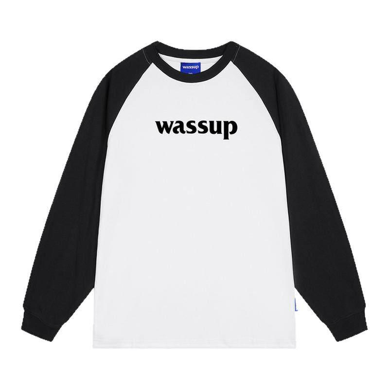 WASSUP黑白字母插肩长袖T恤情侣