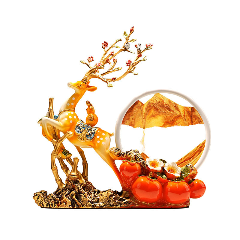新中式树脂竹节鹿拖流沙画礼盒